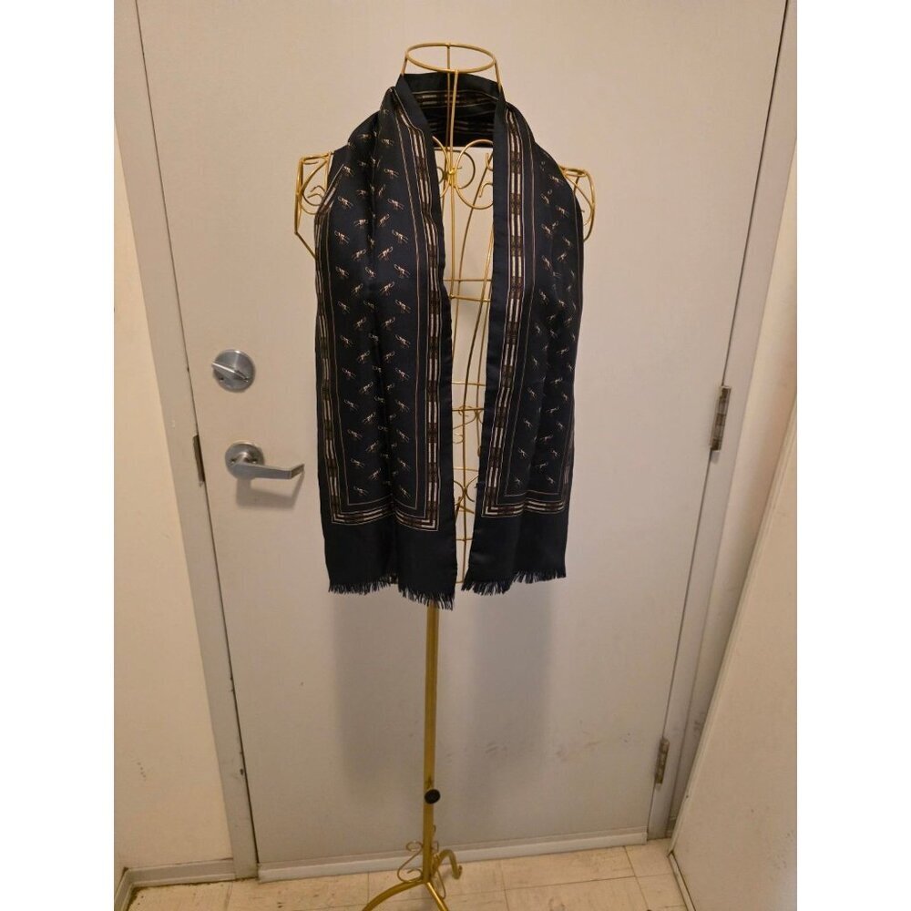 Hand Finished 100% Pure Silk Blue and Gold Scarf
